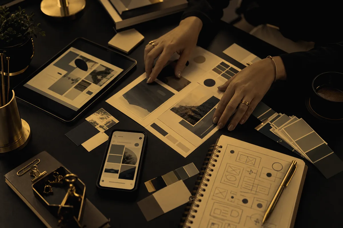 Processo criativo de design, identidade visual e planejamento de conteúdo